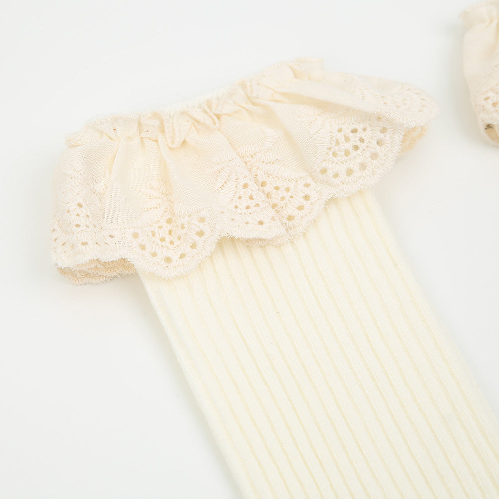 Strümpfe Spitzenbesatz creme