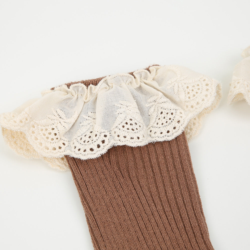 Strümpfe Spitzenbesatz braun