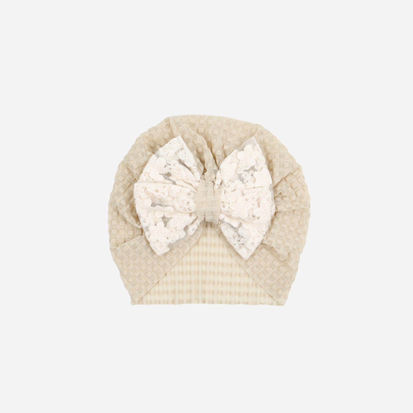 Turban Waffelstruktur Spitzenschleife beige