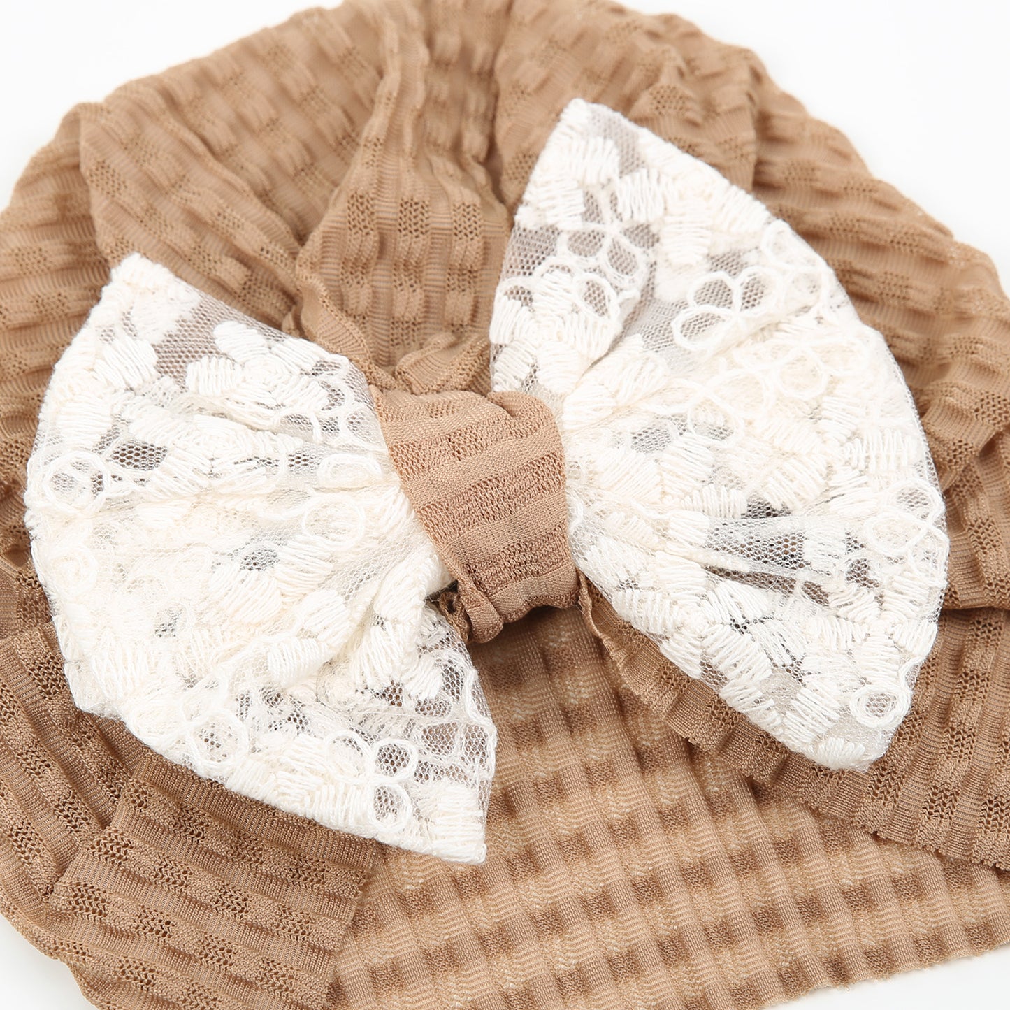Turban Waffelstruktur Spitzenschleife braun