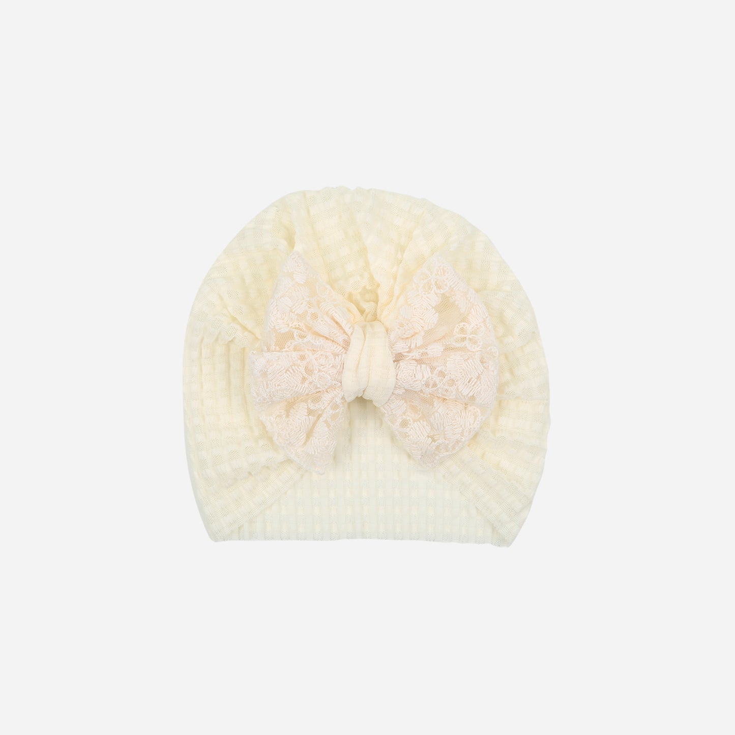 Turban Waffelstruktur Spitzenschleife creme