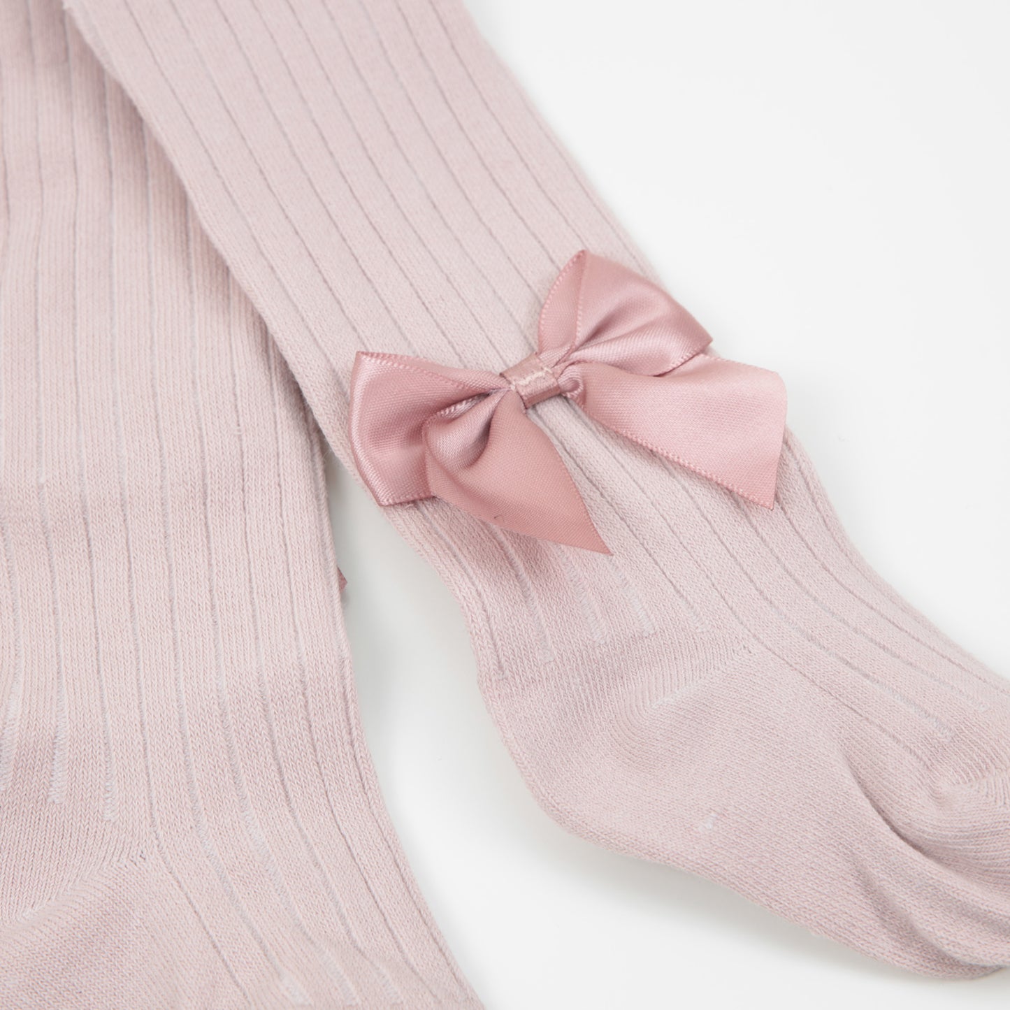 Strumpfhose gerippt Satinschleife altrosa