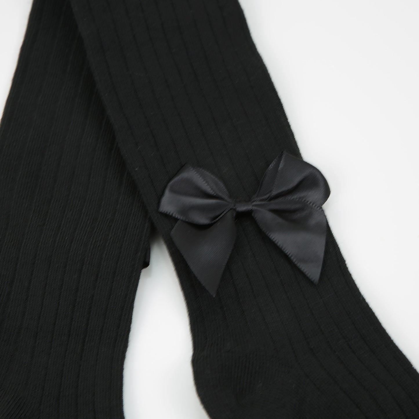 Strumpfhose gerippt Satinschleife schwarz