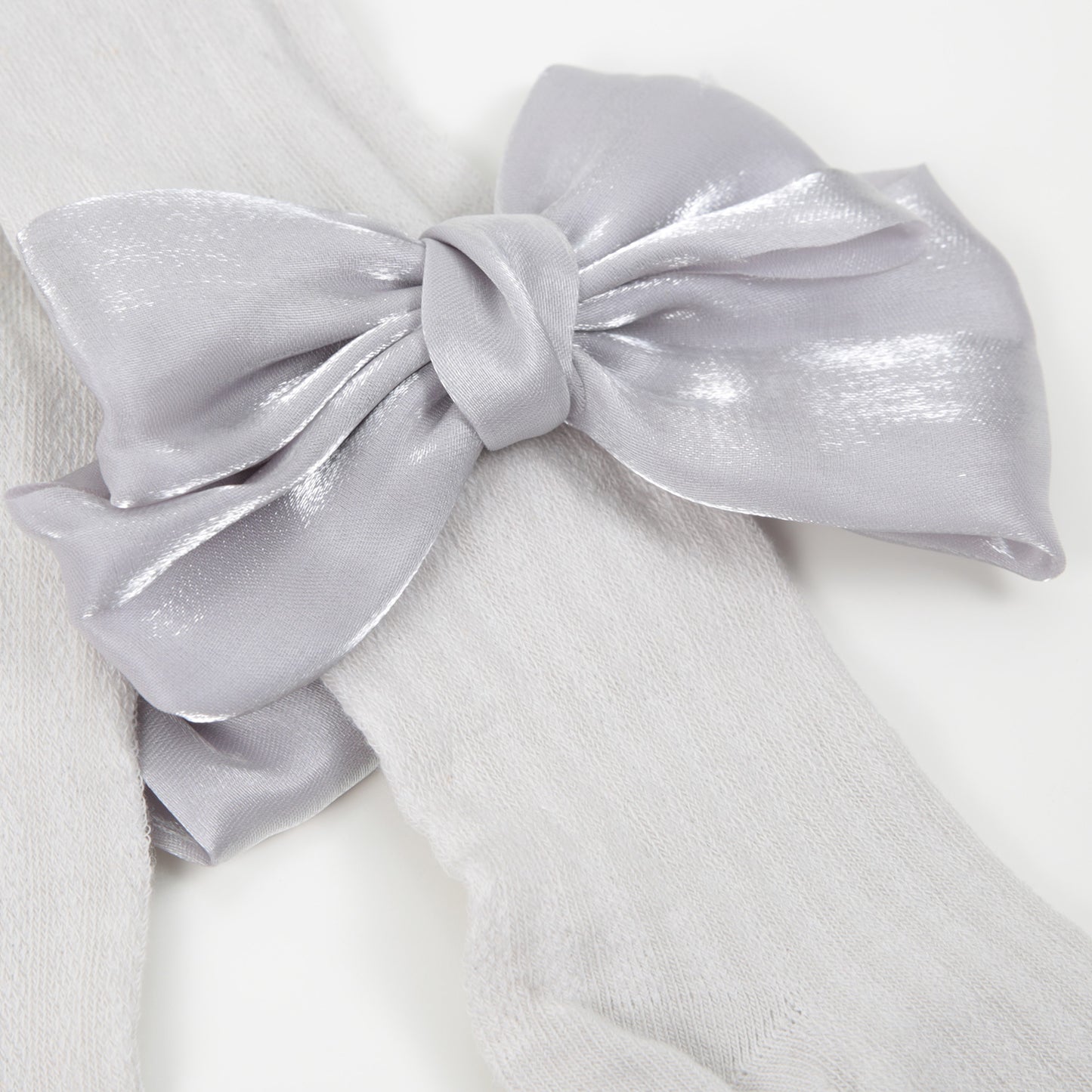 Strumpfhose Lochmuster große Satinschleife grau