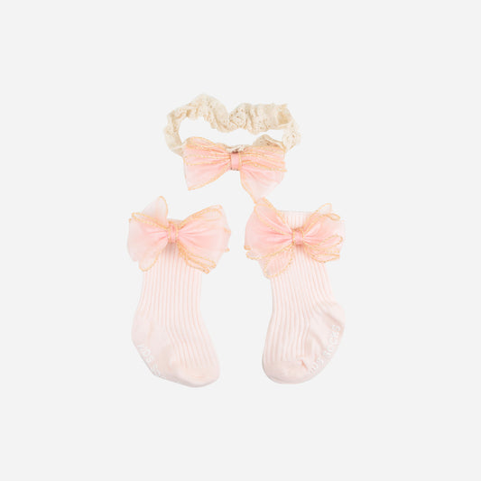 Strümpfe+Haarband Tüllschleife rosa