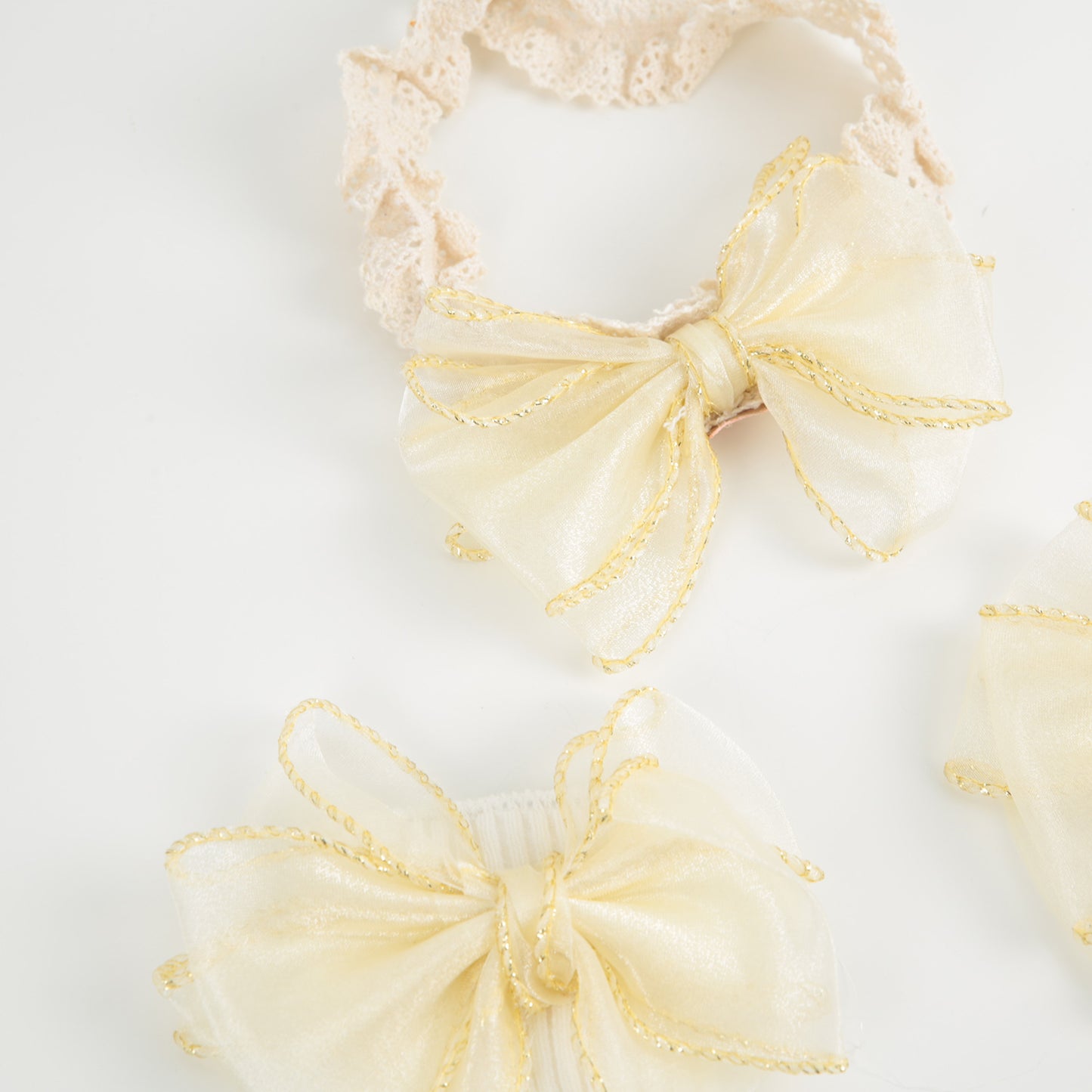 Strümpfe+Haarband Tüllschleife creme