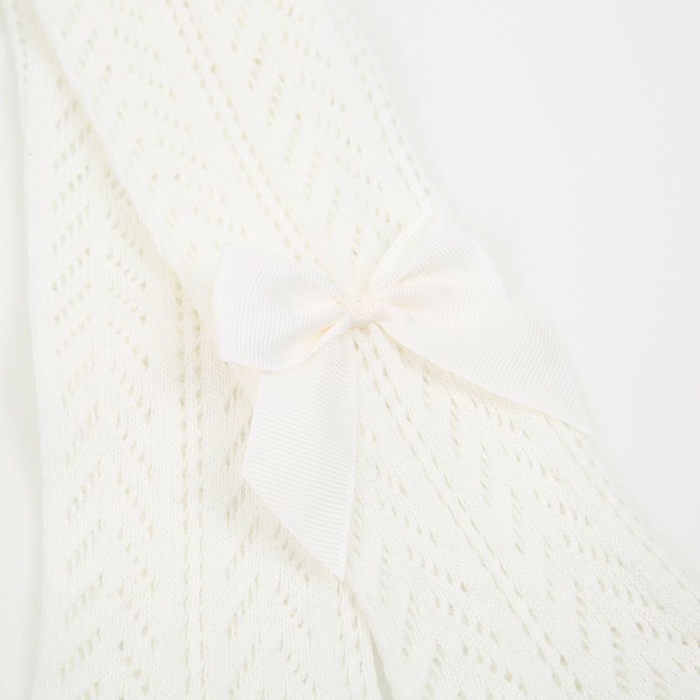Strumpfhose Lochmuster Schleife creme