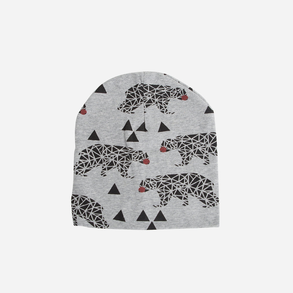 niedlicher und stylischer Beanie aus Baumwolle mit Bärenmuster in grau