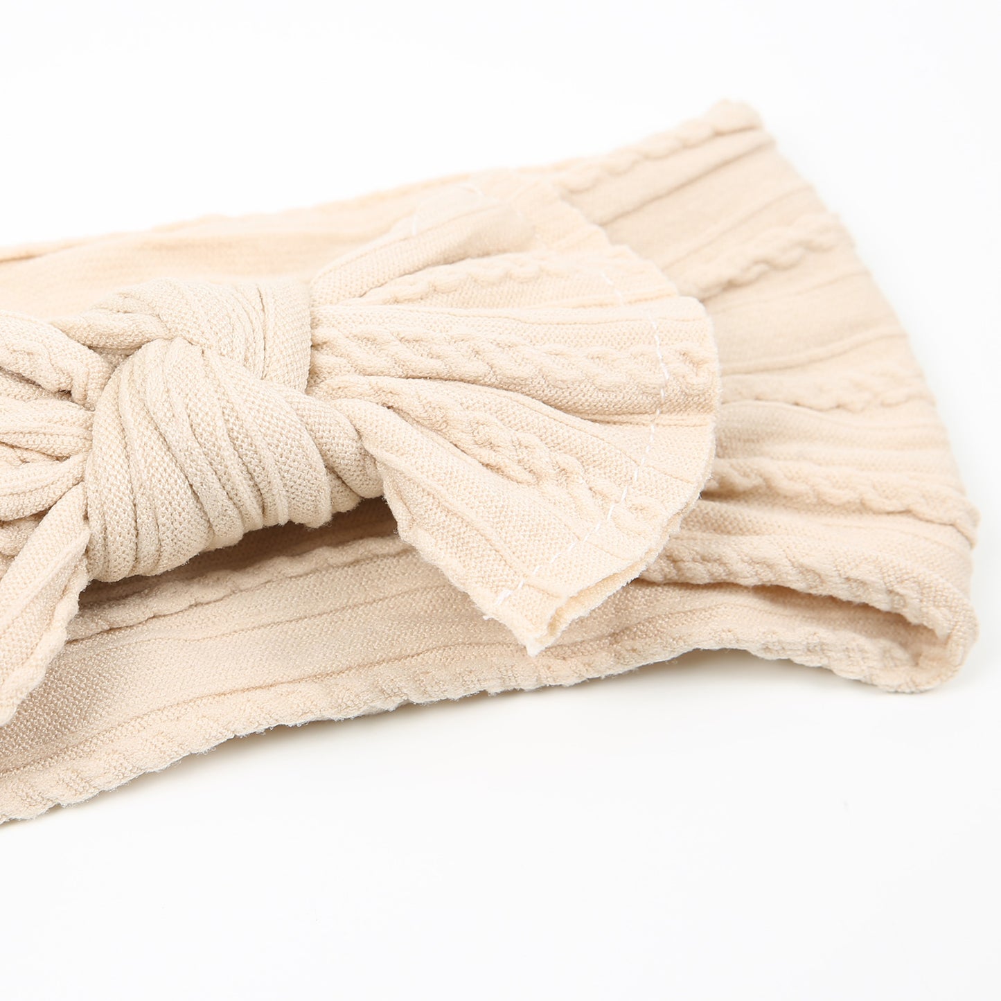 Stirnband Zopfmuster Schleife I creme-beige