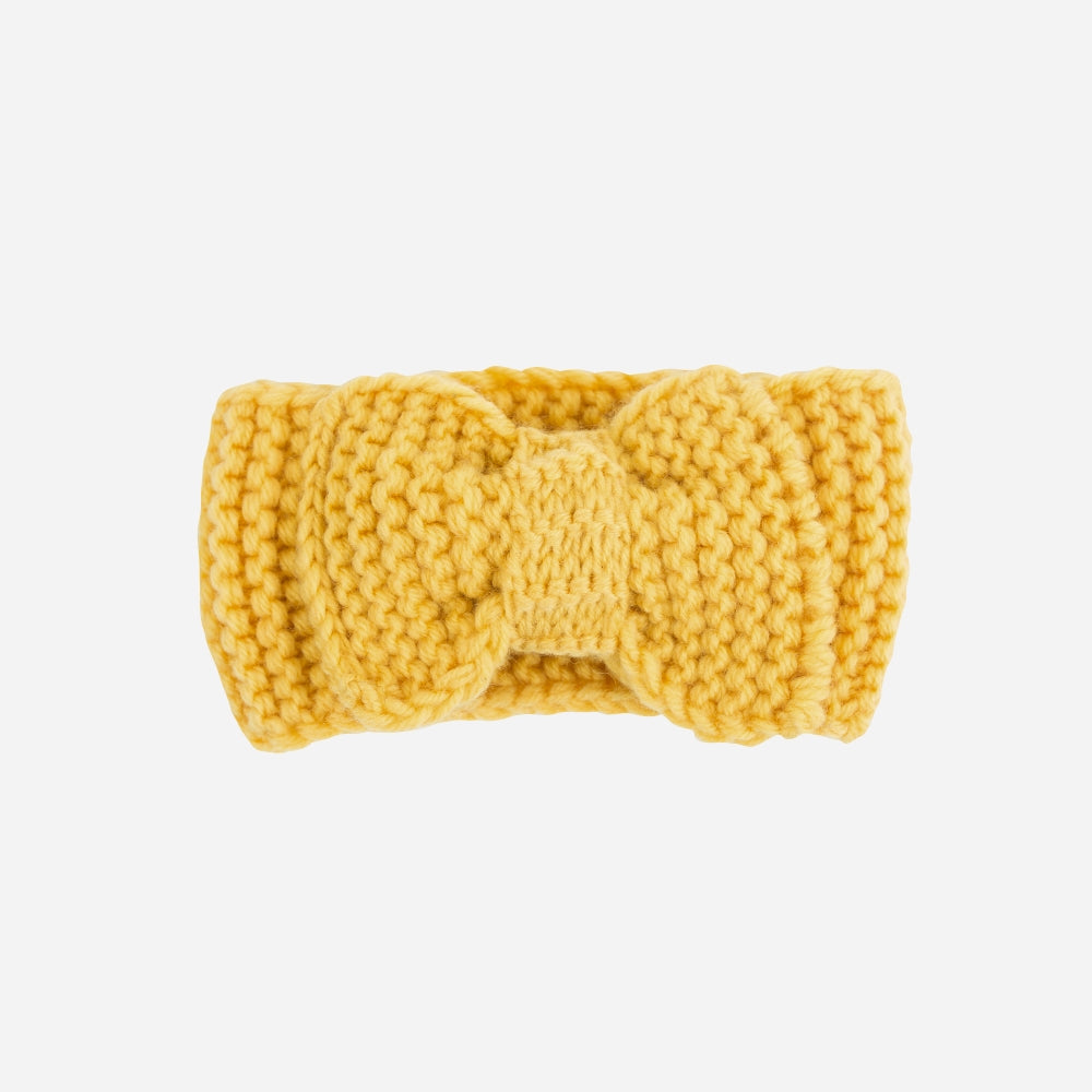 Strickstirnband Schleife gelb