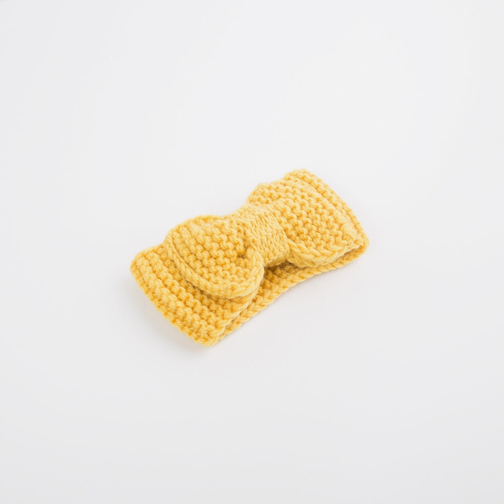 Strickstirnband Schleife gelb