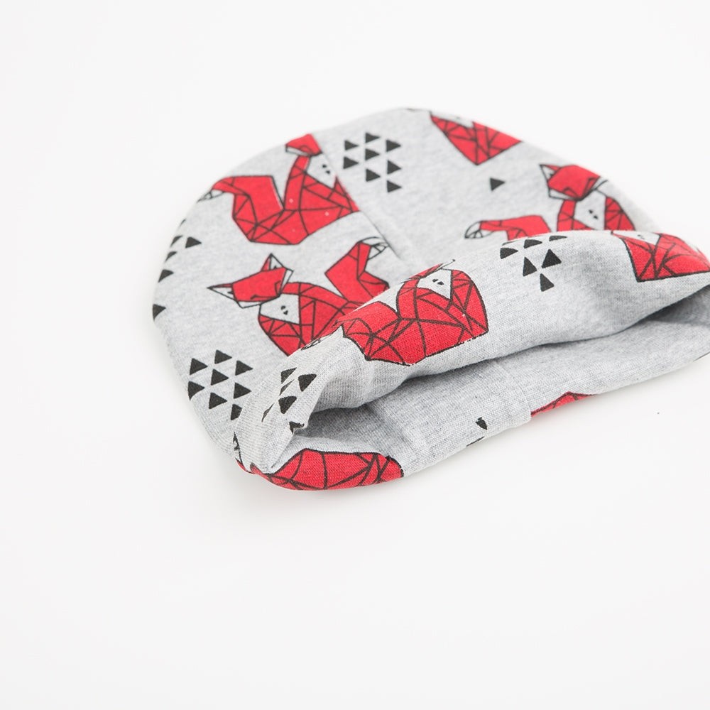 Baumwollbeanie Fuchs auf grau