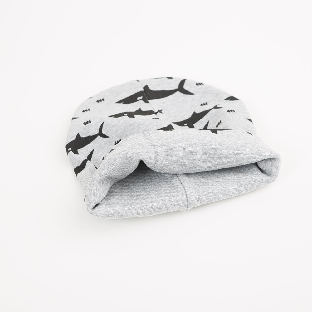 Baumwollbeanie Hai grau