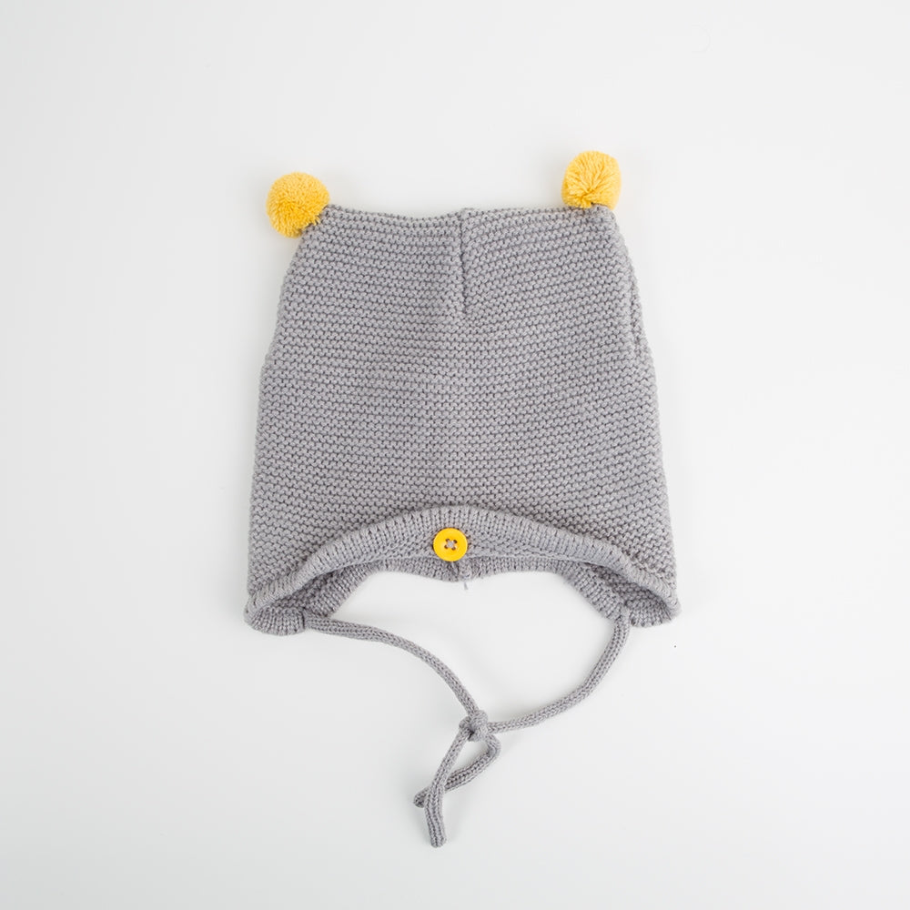 Strickmütze Bommel grau