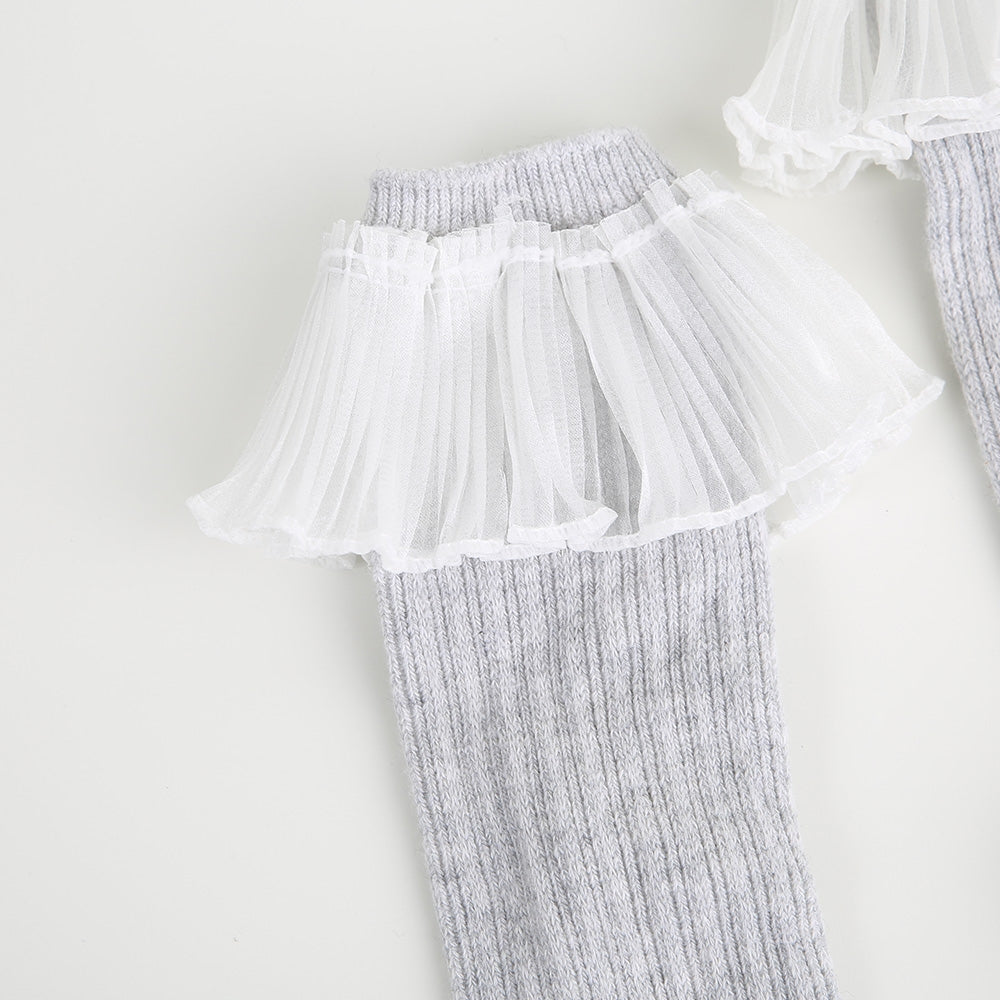 Strümpfe Plisseesaum grau