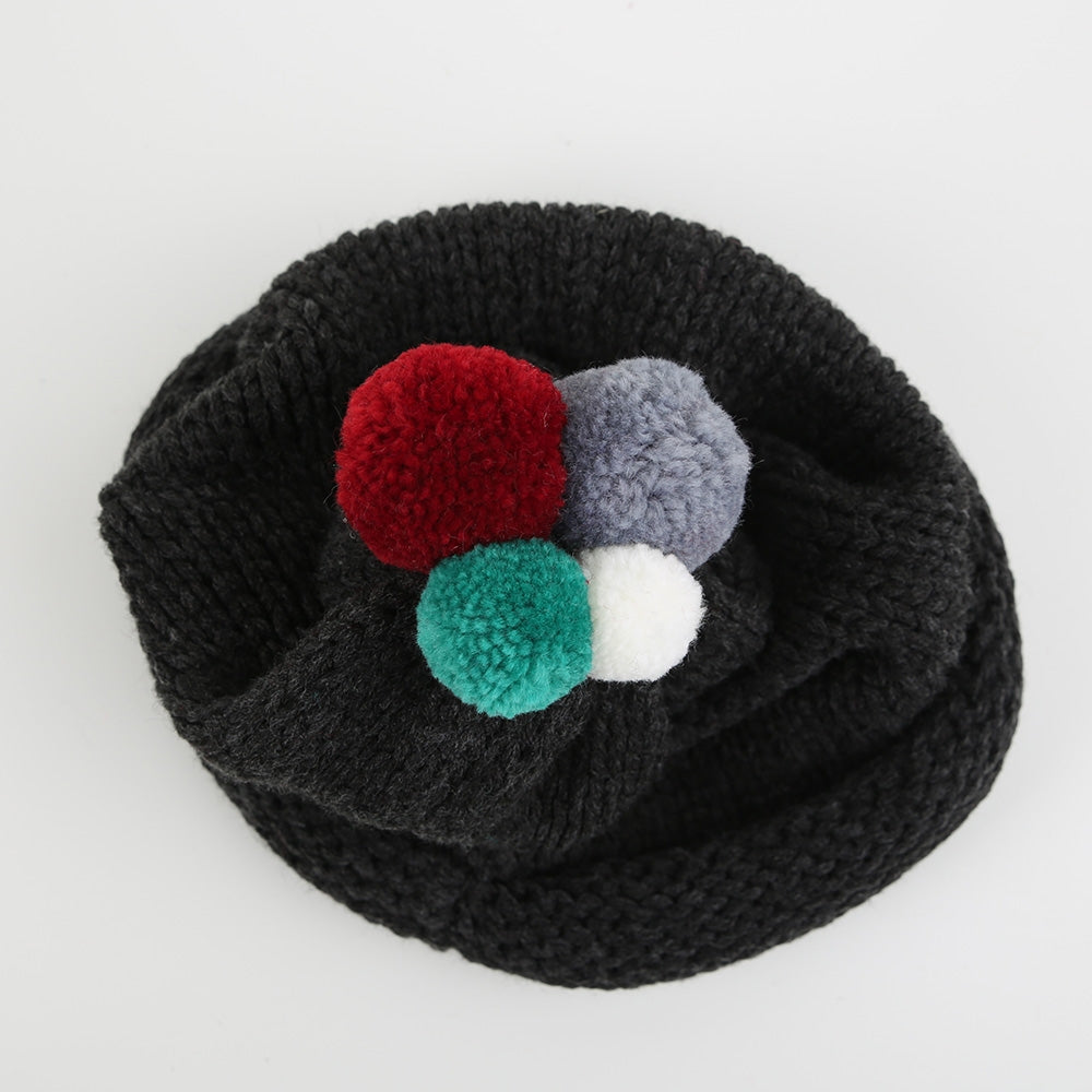 Strickmütze Bommeln schwarz