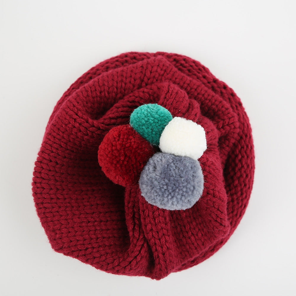 Strickmütze Bommeln weinrot
