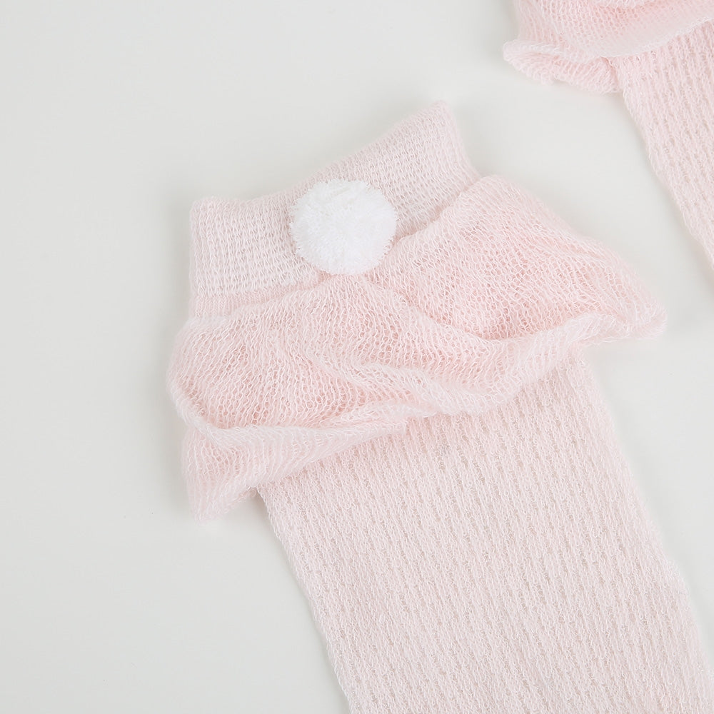 Kniestrümpfe Strick+Pompom rosa