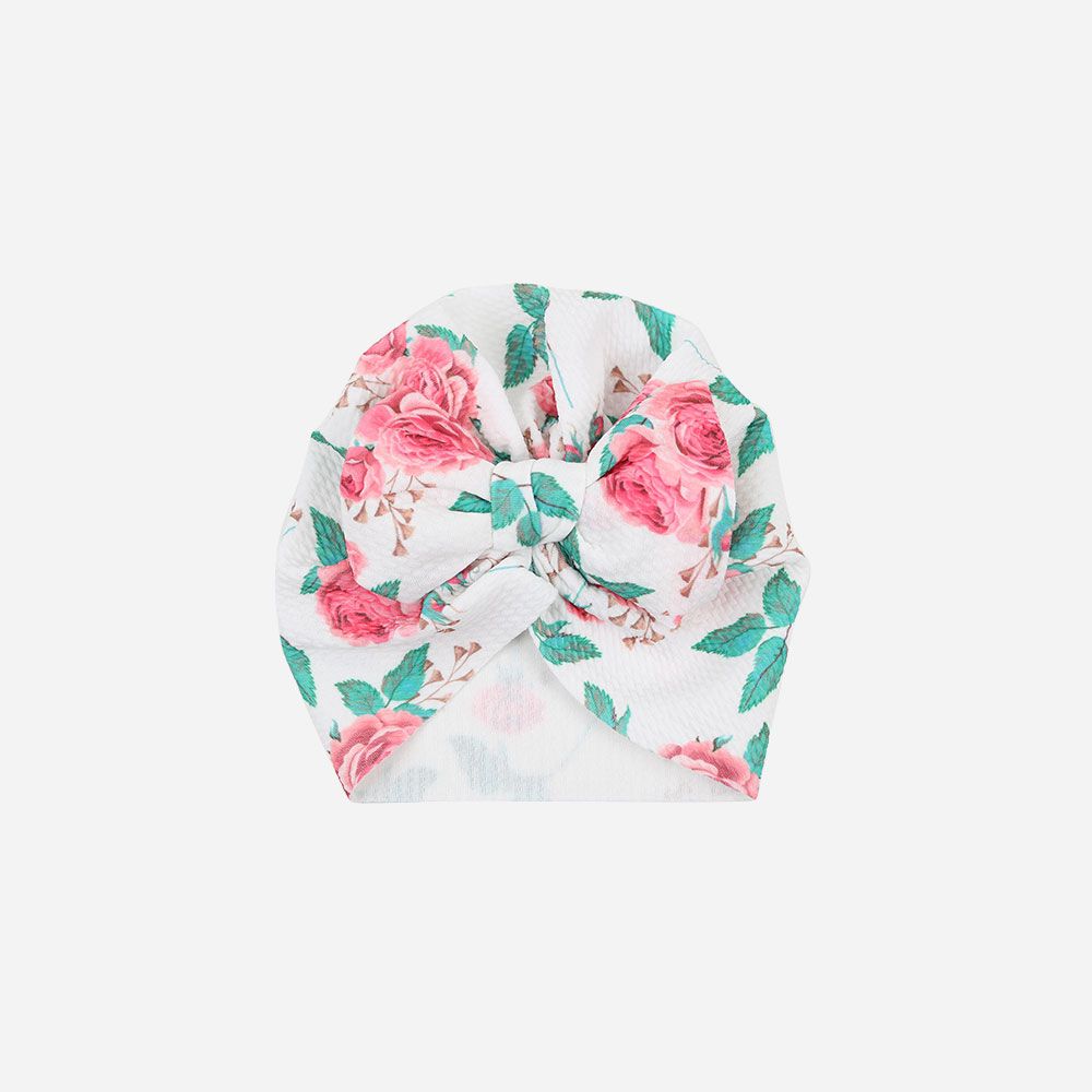 Turban Waffelpiqué Schleife Blumenmuster