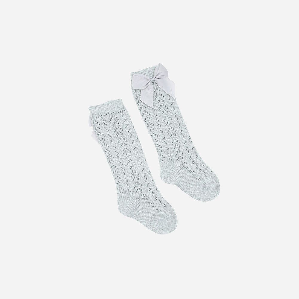 Kniestrümpfe Lochmuster Schleife grau