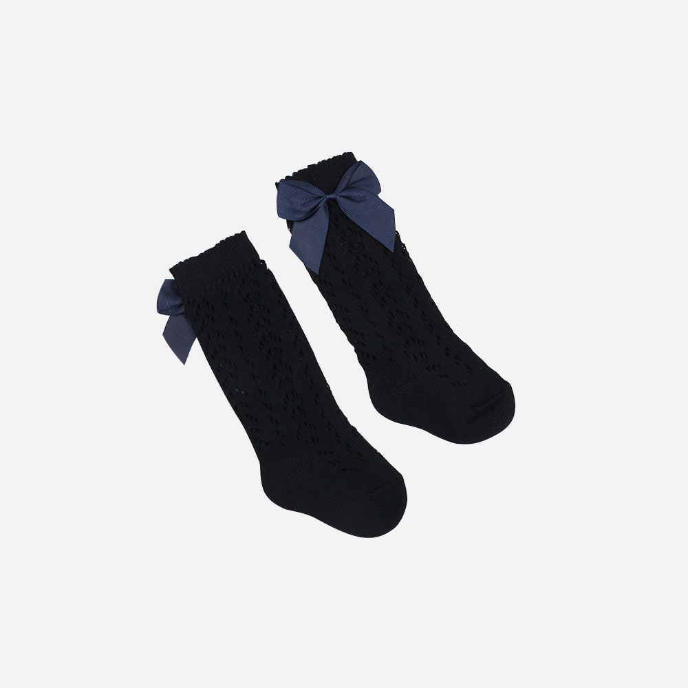 Kniestrümpfe Lochmuster Schleife navy