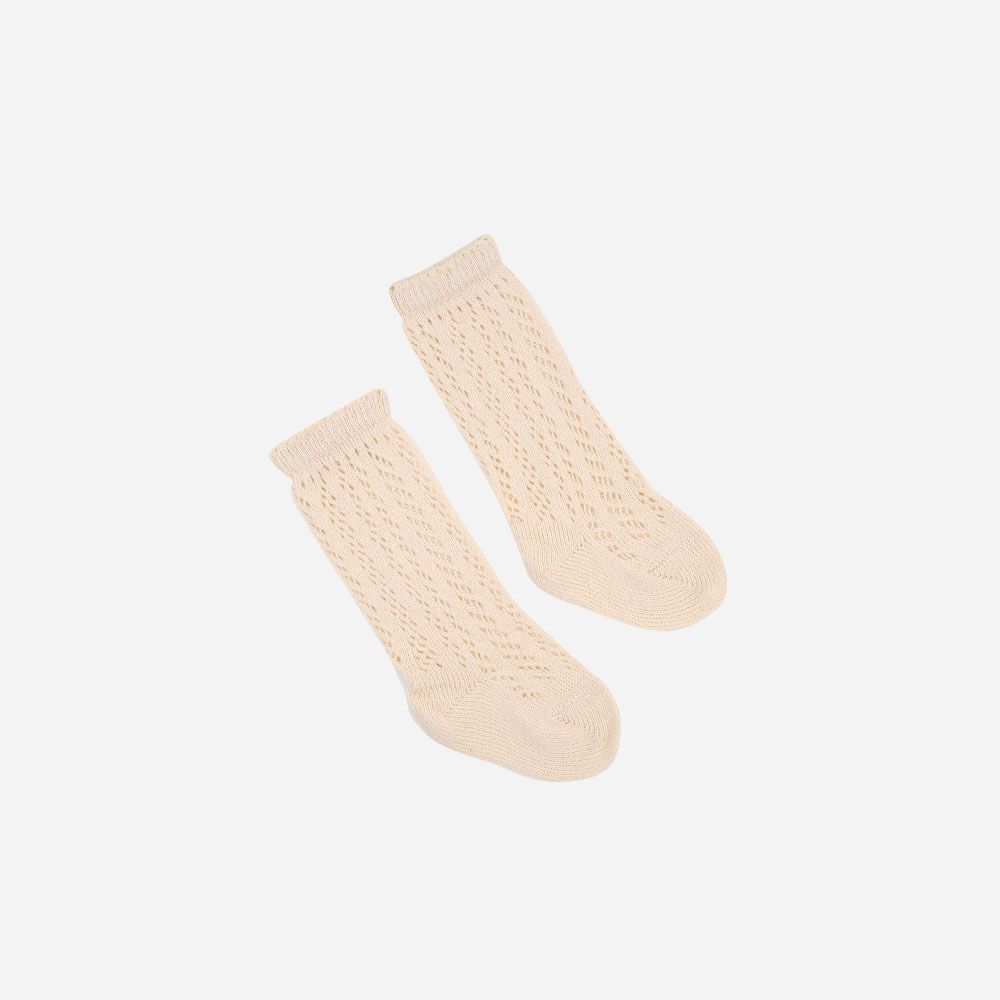 Kniestrümpfe Lochmuster beige