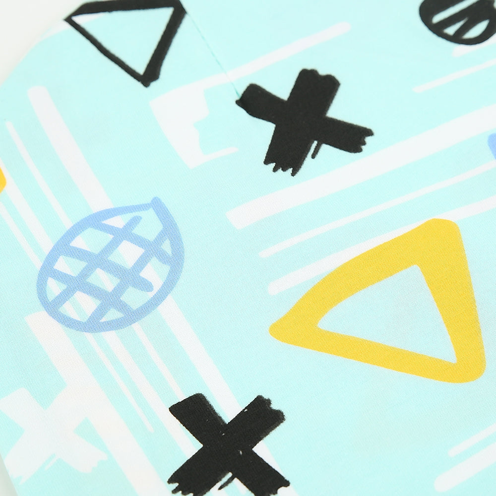 Baumwollbeanie Geo-Formen türkis