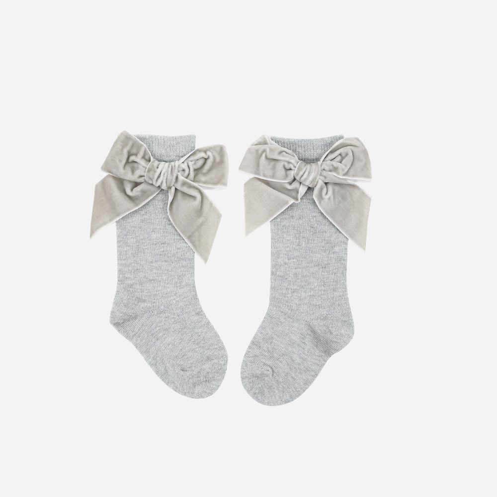 Strümpfe Basic Samtschleife grau