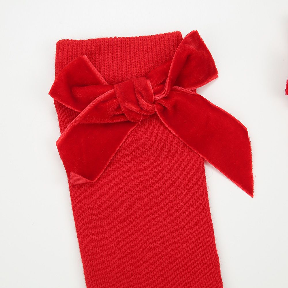 Strümpfe Basic Samtschleife rot