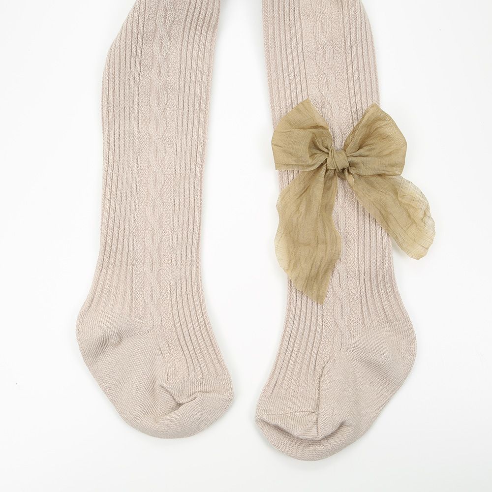 Strumpfhose Zopfmuster Tüllschleife beige