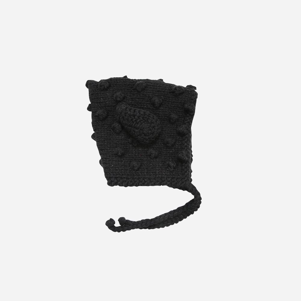 Strickhaube Pompoms schwarz