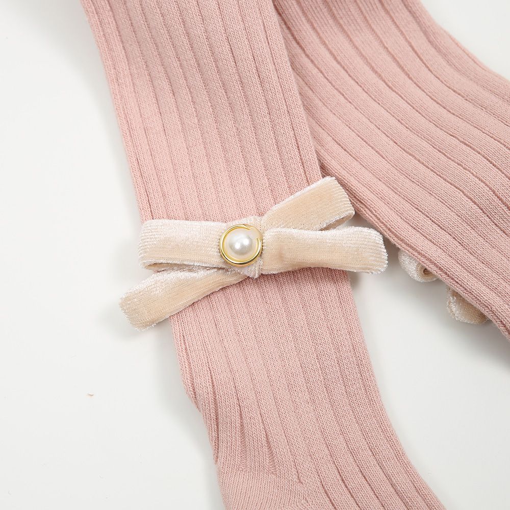 Strumpfhose gerippt Samtschleife altrosa