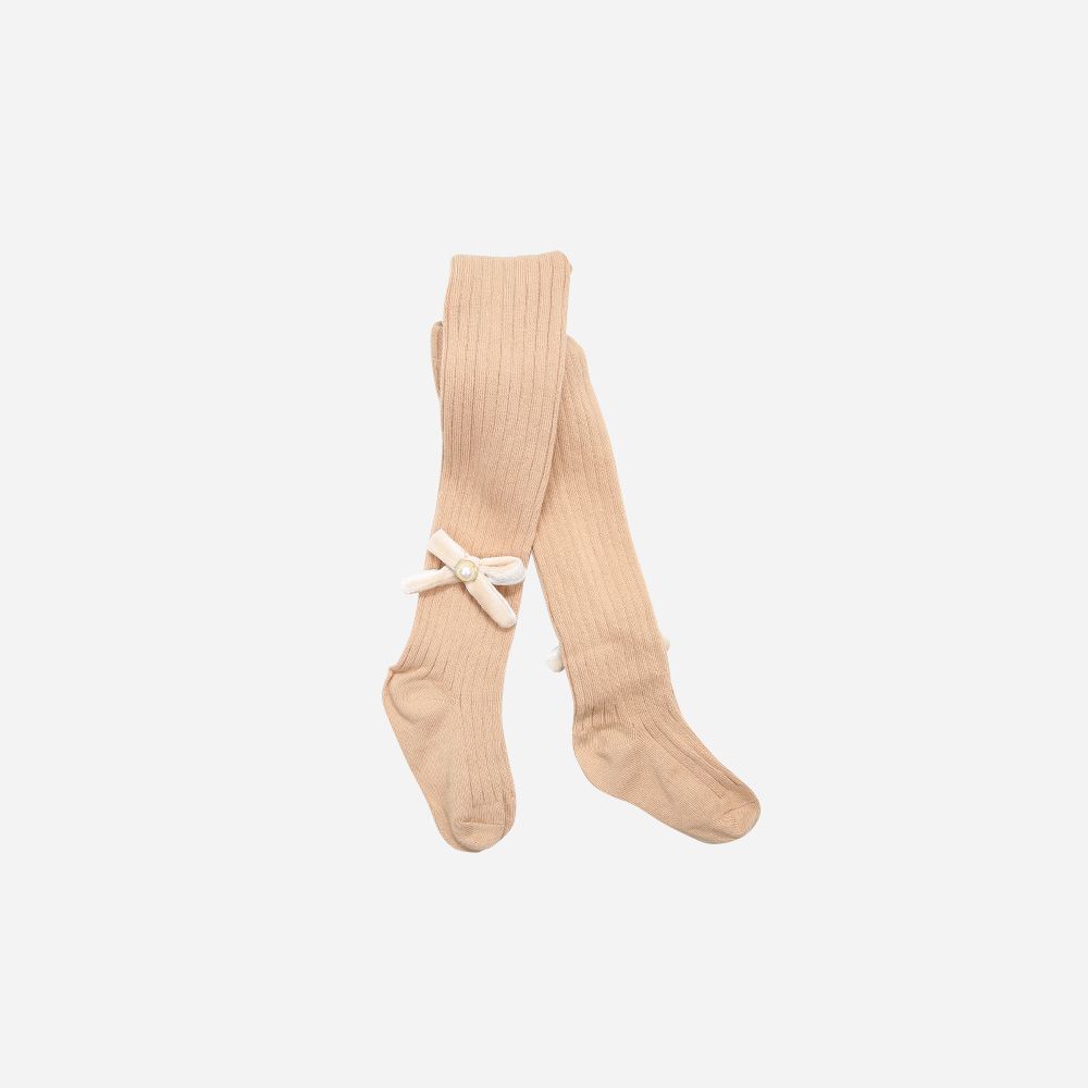 Strumpfhose gerippt Samtschleife braun