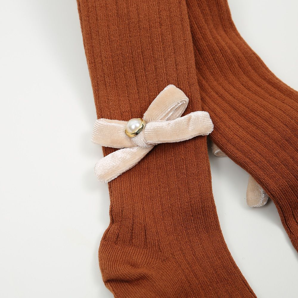 Strumpfhose gerippt Samtschleife dunkelbraun