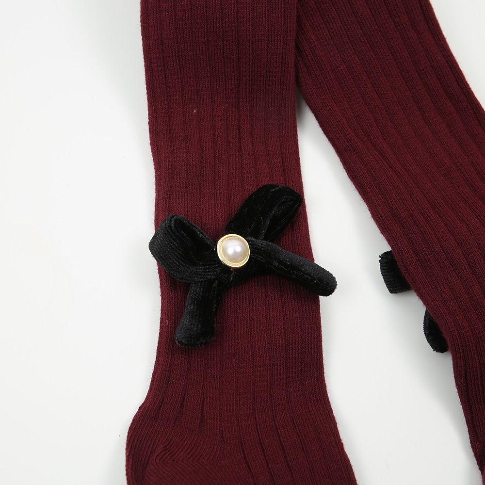 Strumpfhose gerippt Samtschleife bordeaux