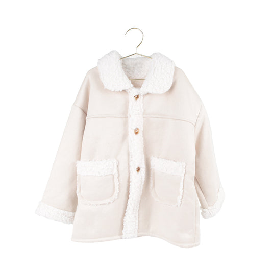 Plüsch-Velourslederjacke beige