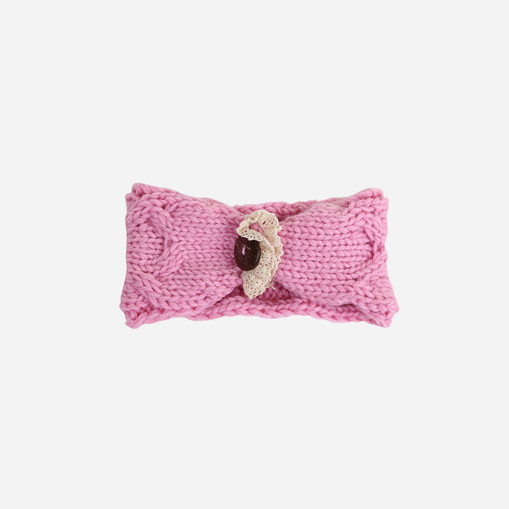 Strickstirnband Knopf rosa